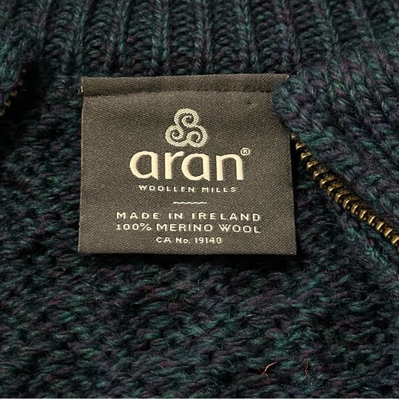 Aran Woolen Mills Men’s Size S Navy Blue Cable Knit Merino Wool 1/4 Zip Sweater - Picture 4 of 7